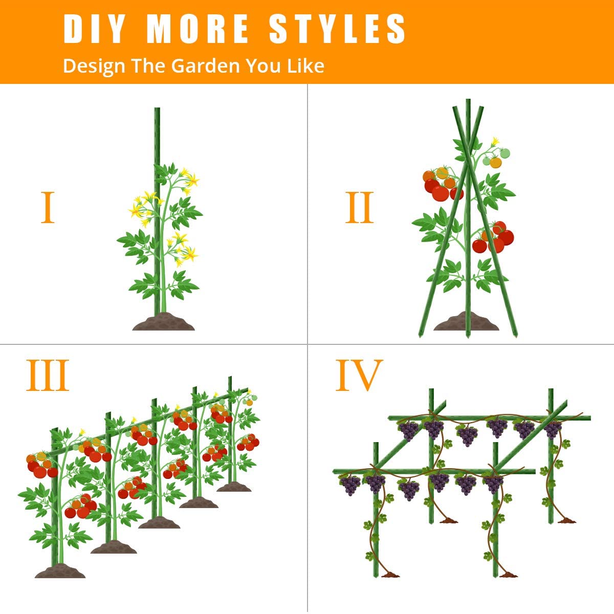 LAVEVE 36-inch stakes help organize garden beds neatly.