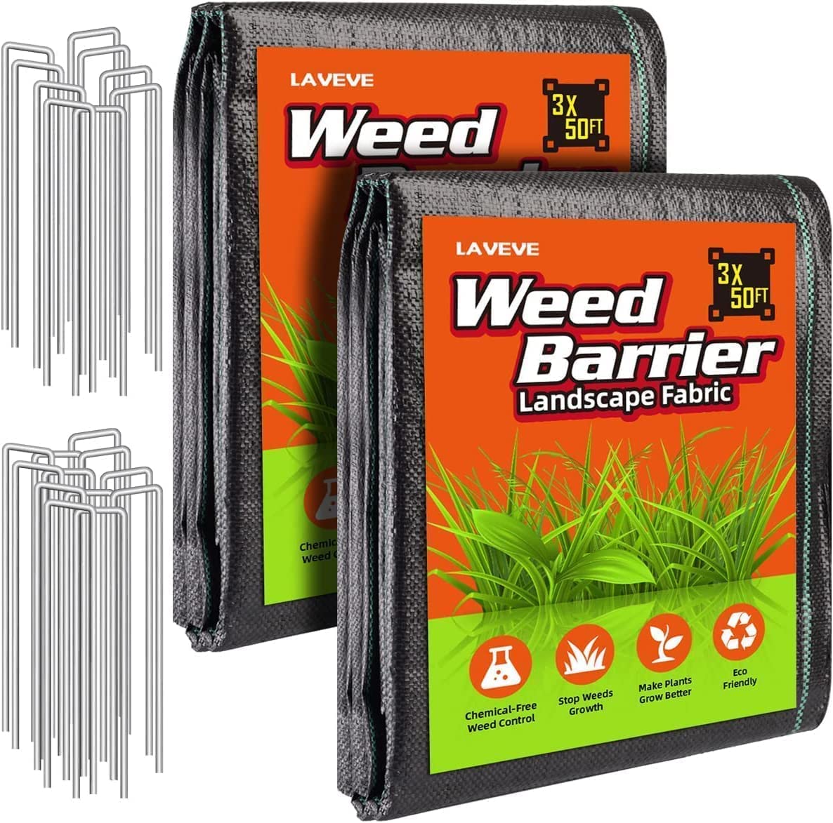 LAVEVE weed barrier fabric 3ft x 100ft reduces weed growth while allowing water and air through.