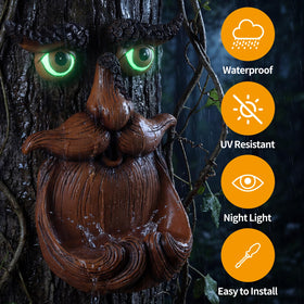 Lavezee tree-face sculpture adds personality to gardens and patios.