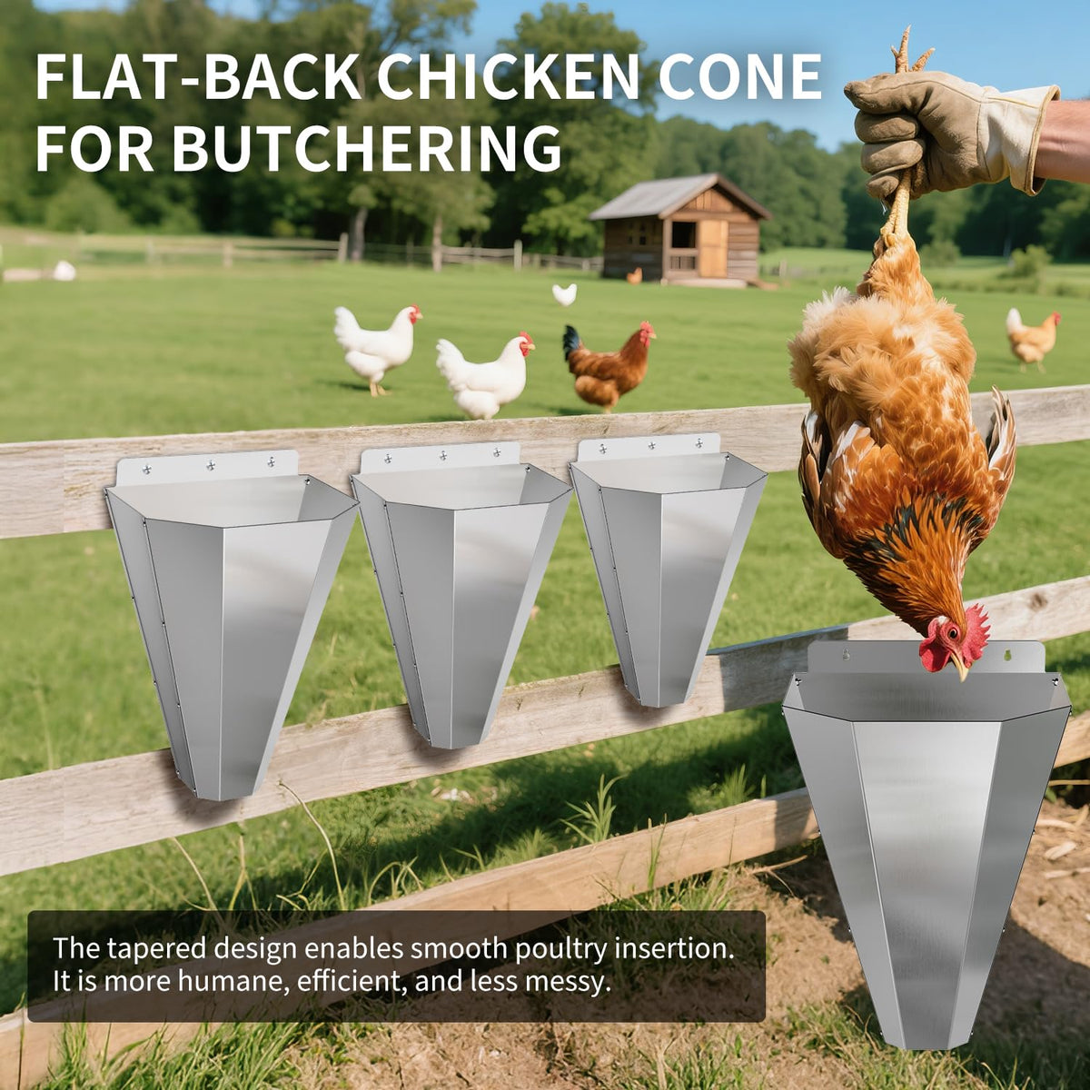 LavviTech stainless steel kill cone shows 18 lb capacity for poultry