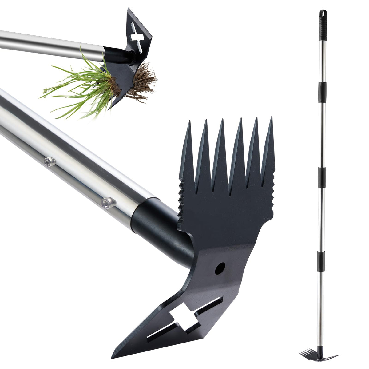 LAWFYMORI weed puller with 60-inch handle for easy reach and reduced bending.