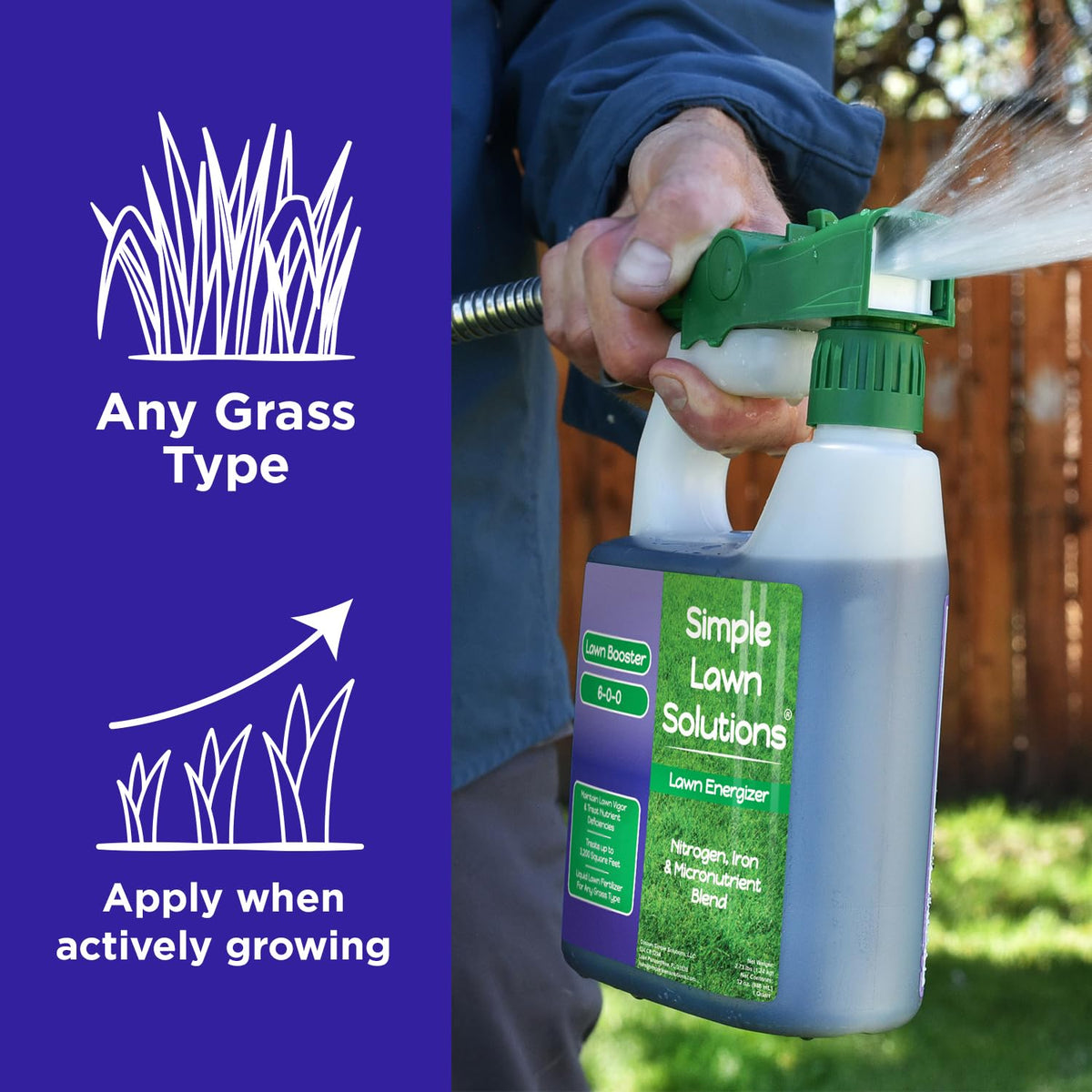 Simple Lawn Solutions bottle with attached sprayer for easy application.