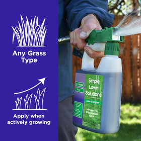 Simple Lawn Solutions bottle with attached sprayer for easy application.