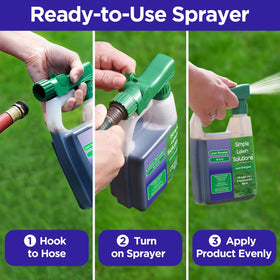 Lawn Energizer liquid fertilizer spray delivering nitrogen and iron to turf.