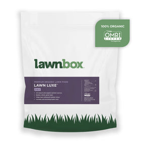 Lawnbox Lawn Luxe 7-0-7 bag front view promotes summer lawn nourishment.