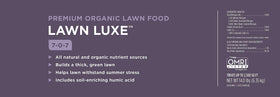 Lawnbox Lawn Luxe 7-0-7 bag on shelf signals ready availability.