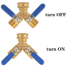 Lawngame hose splitter shows 3/4 inch GHT threads for standard hoses.