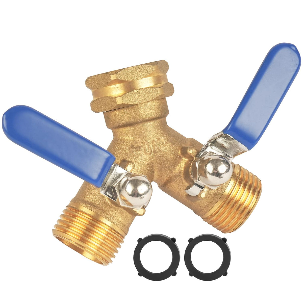 Lawngame hose splitter with a heavy-duty brass body for reliable outdoor watering.