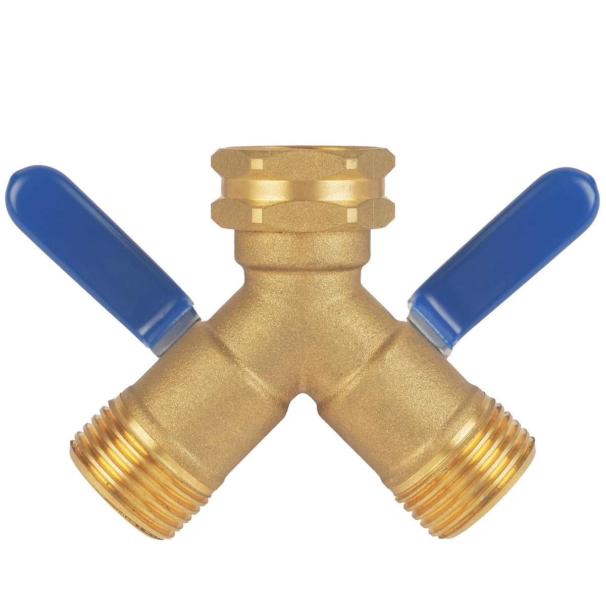 Lawngame hose splitter in use with two outlets for efficient irrigation.