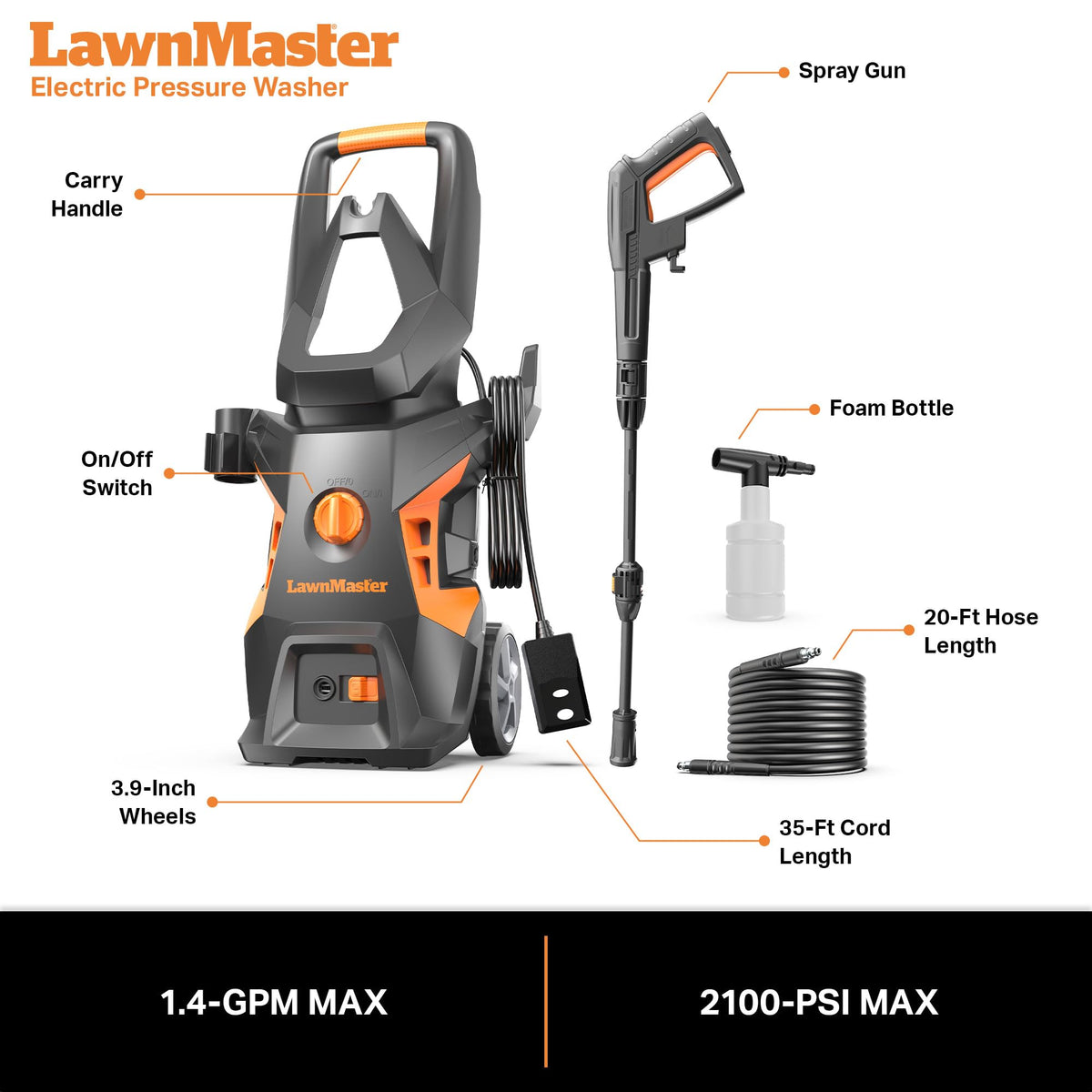 LawnMaster LT306 exterior cleaning on porch with powerful rinse