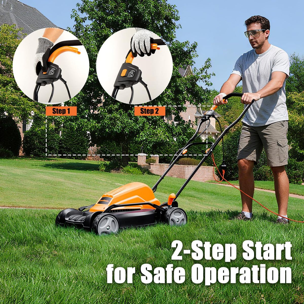 LawnMaster ME1218X.01 6.7-inch wheels enable smooth movement across lawns