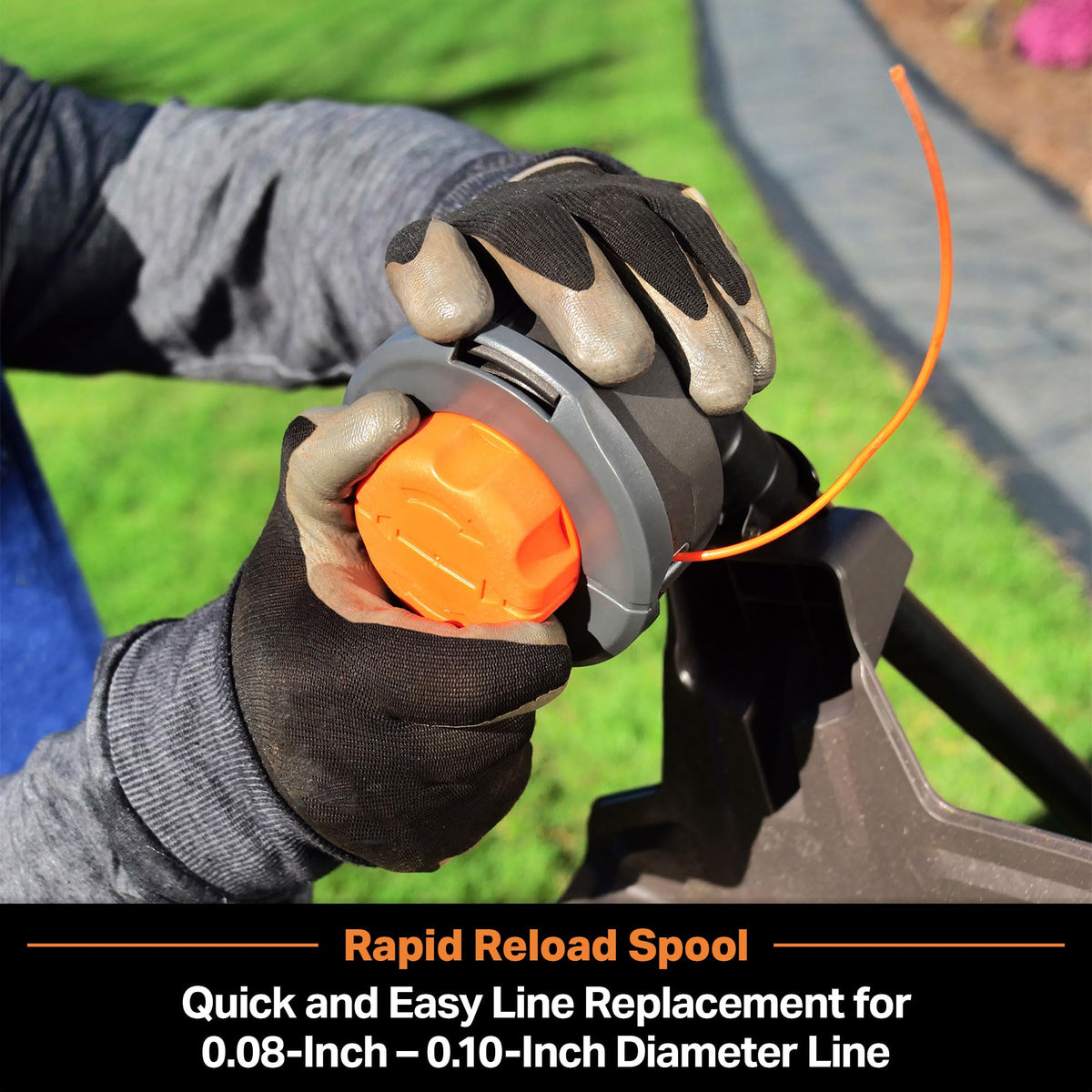 LawnMaster NPTGSP2617A rapid reload spool speeds up line replacement.