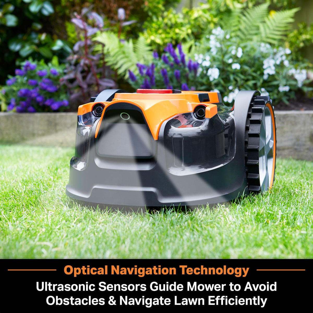 LawnMaster OcuMow side view shows slim profile for easy navigation.