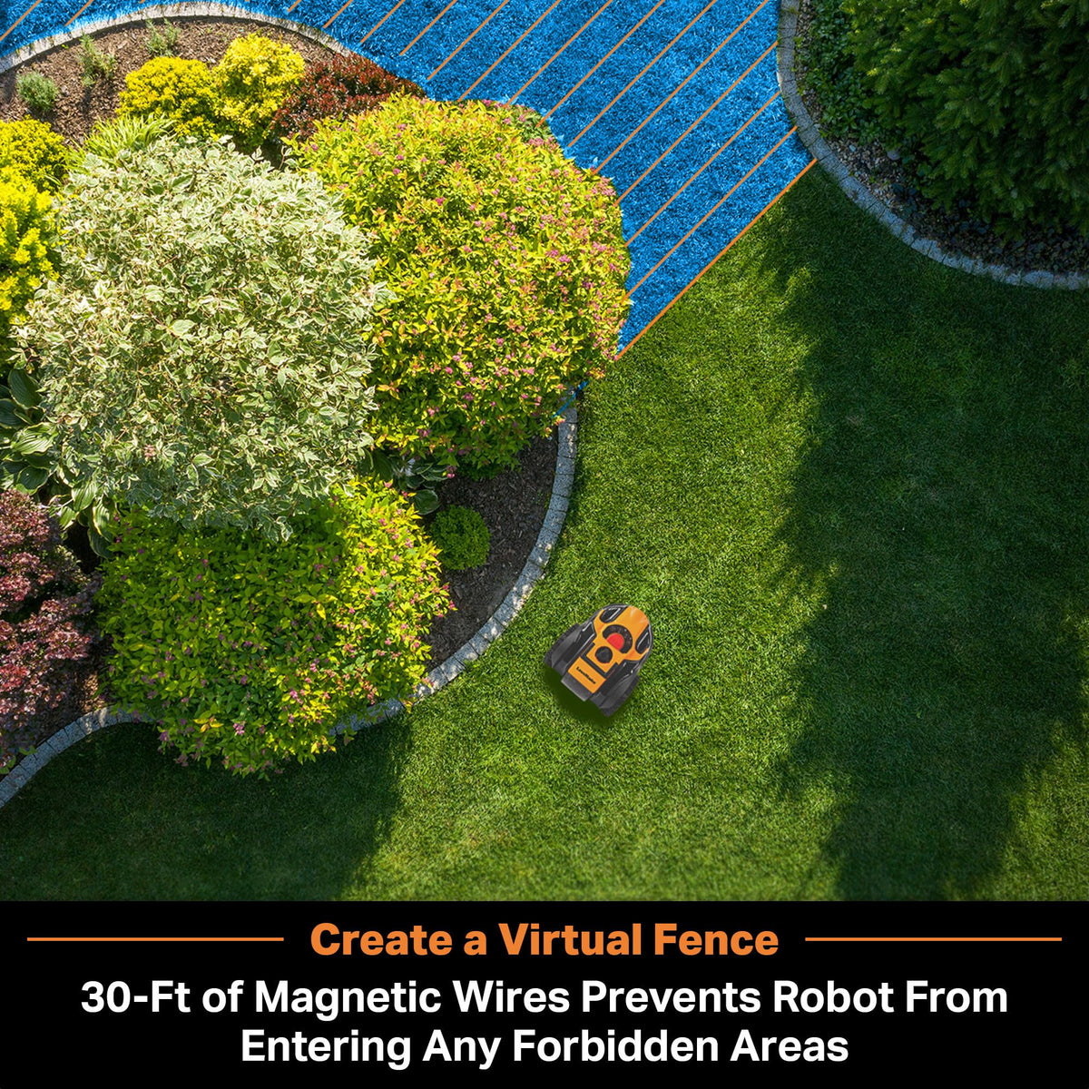 LawnMaster OcuMow climbs up to 19 degrees with confident grip on slopes.