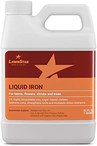 LawnStar Liquid Iron bottle closeup showing chelated iron for greener lawns