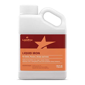 LawnStar Liquid Iron bottle pour for direct root feeding and quick iron delivery.