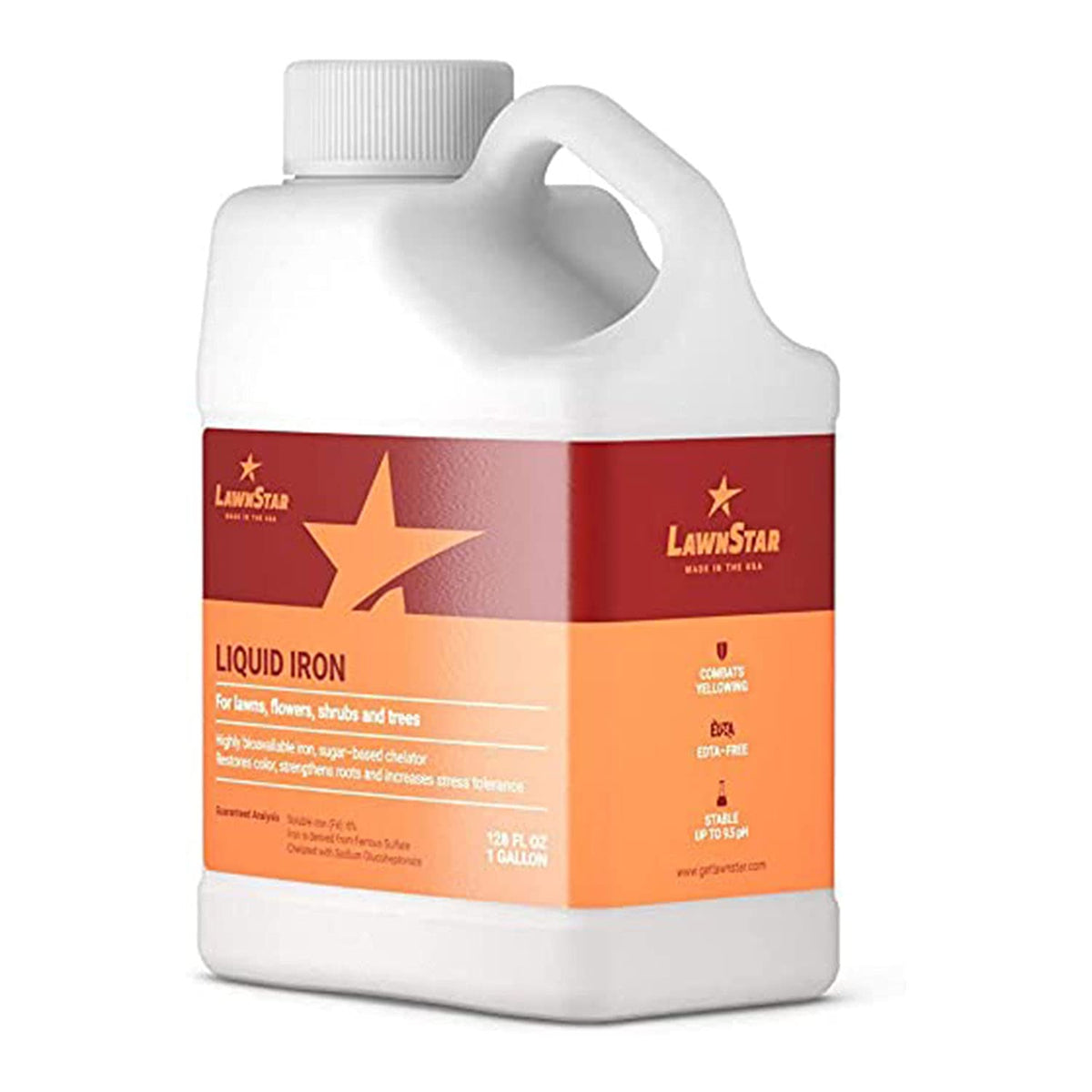 LawnStar Liquid Iron foliar spray brightens leaves and improves chlorophyll in lawns.