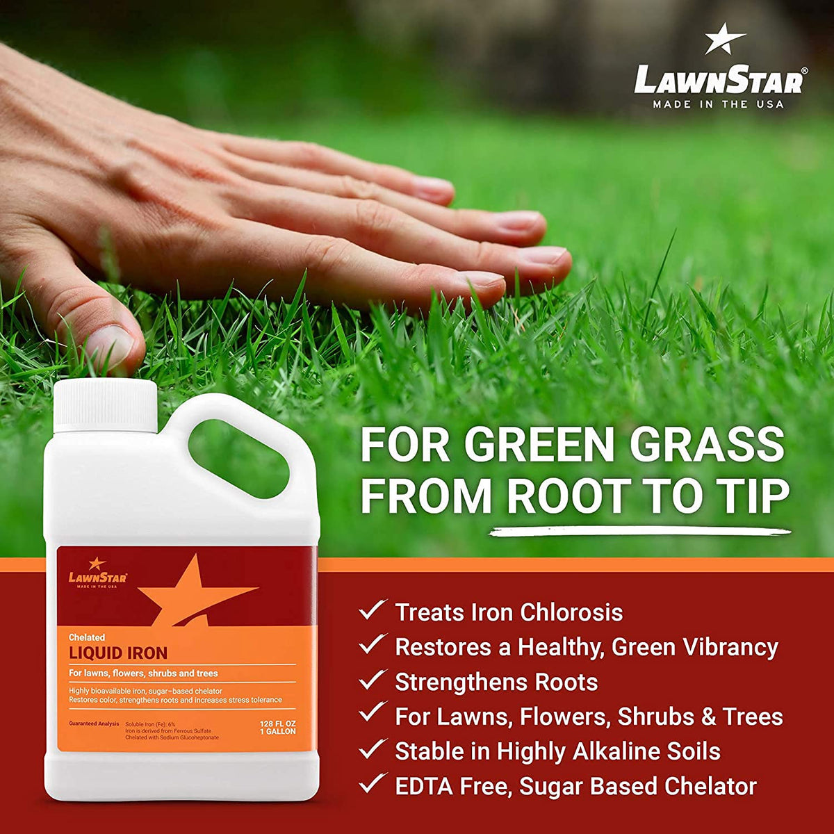 LawnStar Liquid Iron for lawns enhances vibrant green color and lush lawn appearance.