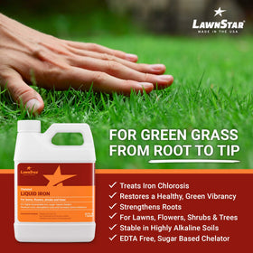 LawnStar Liquid Iron being poured on a lush lawn for color improvement
