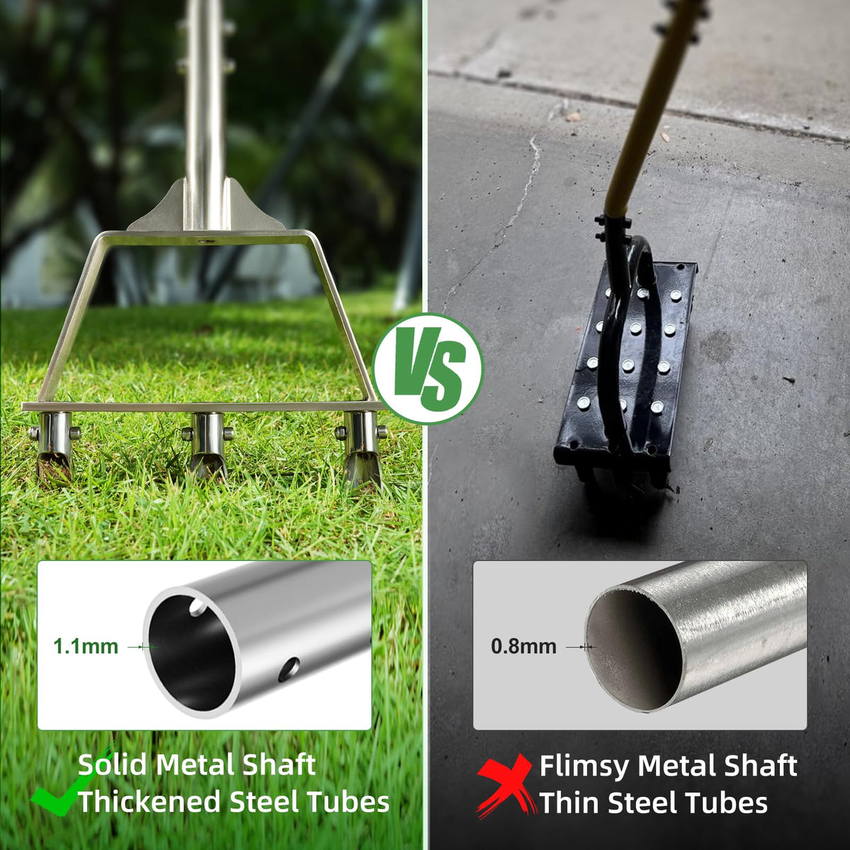 LawnVigor aerator highlights 3 hollow tines for deep penetration