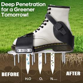 LawnVigor Aerator Shoes shown on grass for quick lawn care.