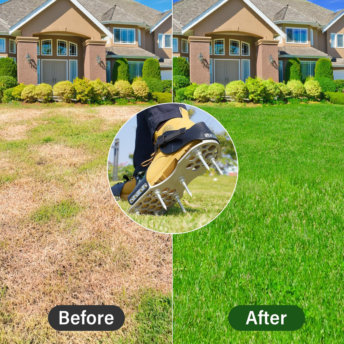 LawnVigor Aerator Shoes with strap and buckle for safe fit.