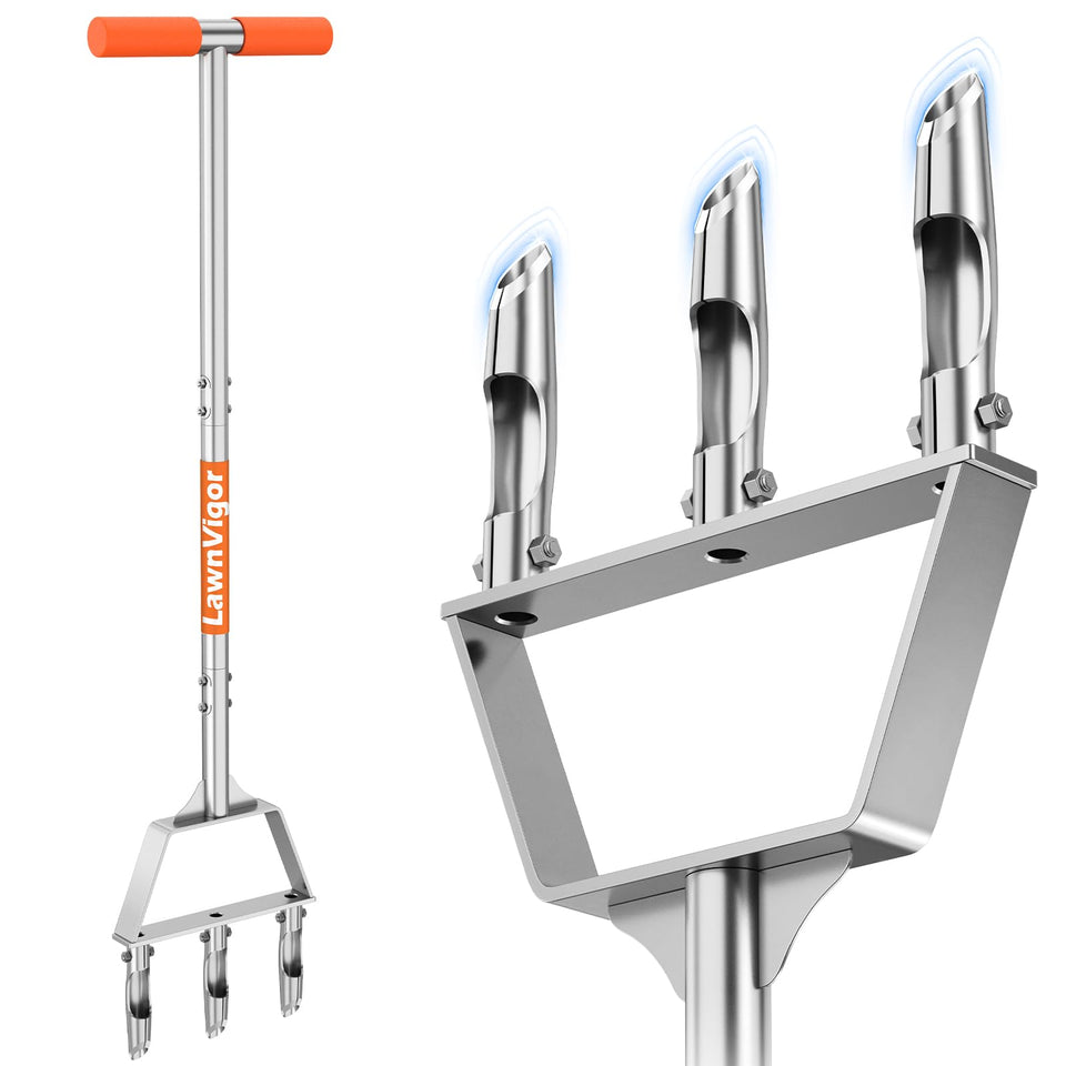 LawnVigor manual core aerator handle close-up for comfortable grip