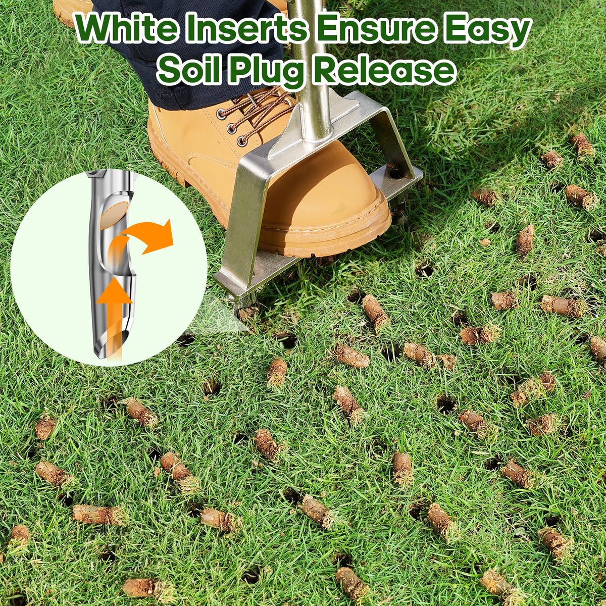 LawnVigor aerator with three hollow tines ready to puncture soil