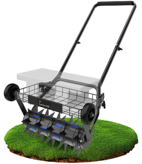 Lawnworld 2-in-1 aerator roller drum in action, aiding deep soil penetration