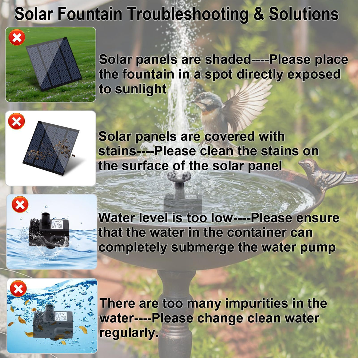 LAWOHO four-nozzle attachment showcases four fountain styles for versatile garden decor.