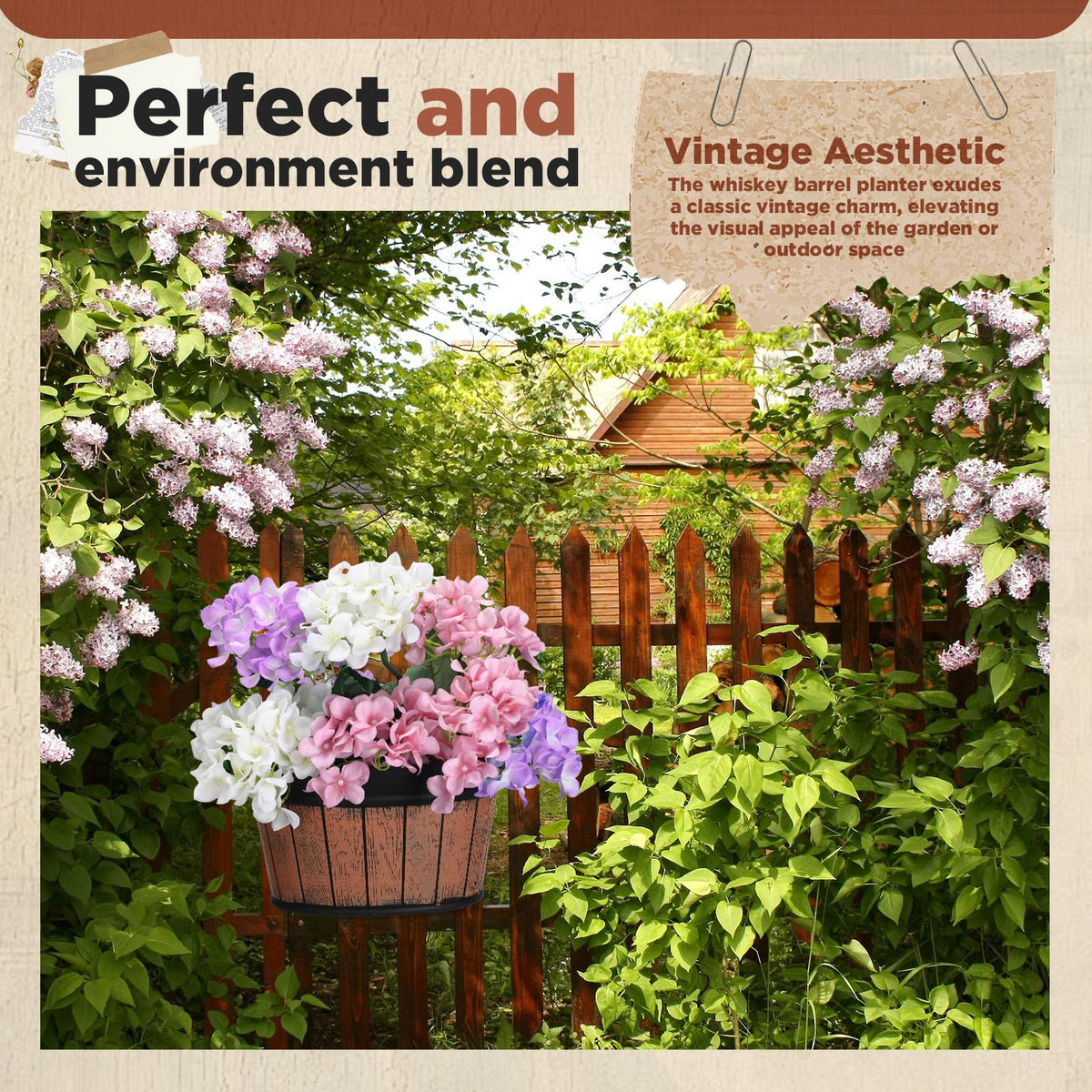 Layhit brown polyethylene whiskey-barrel planter durable and weather-resistant for outdoor use