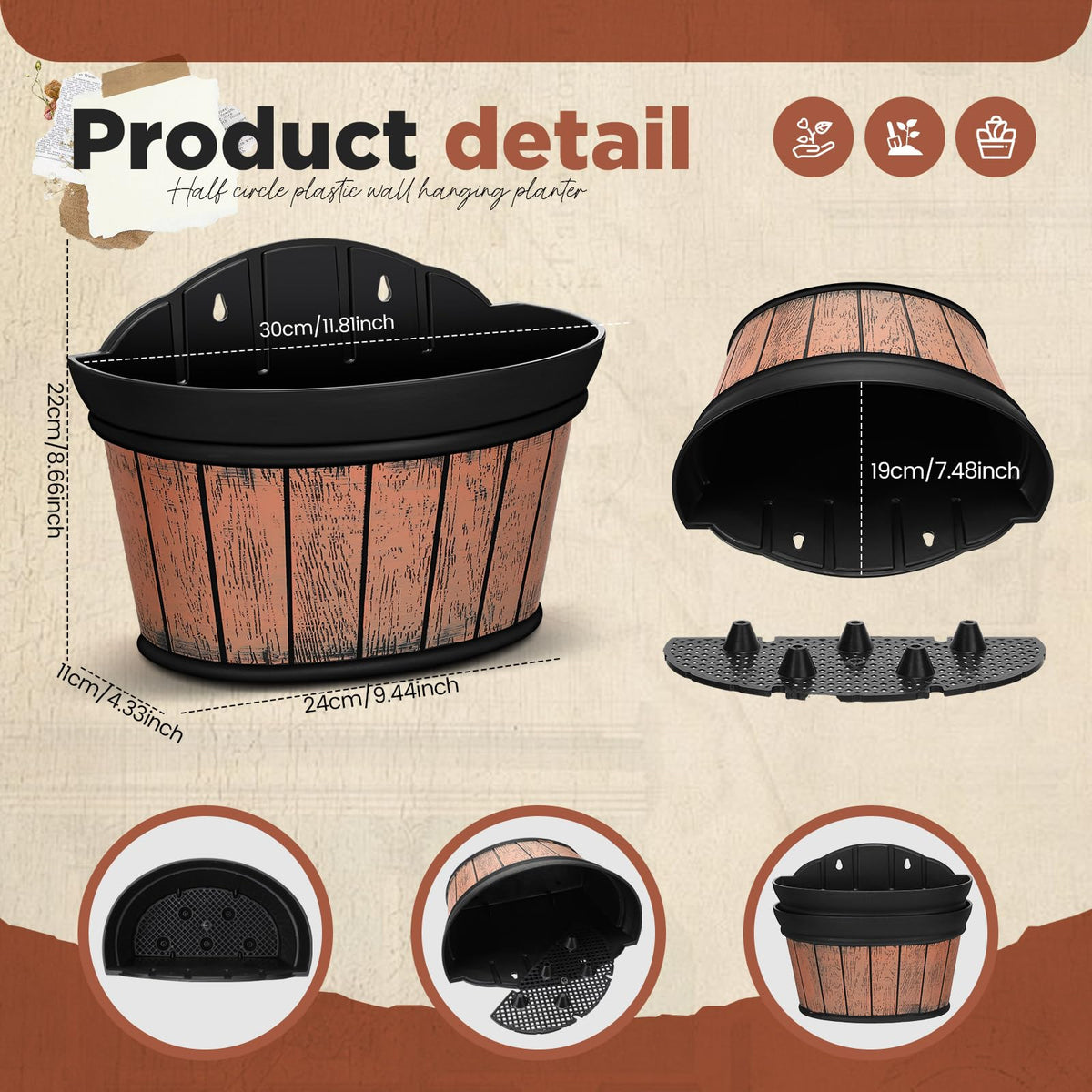 Layhit outdoor wall planter in distressed oak finish adds vintage charm to patios and gardens