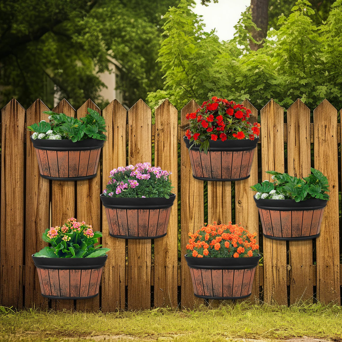 Layhit wine barrel hanging planter 10in brown for outdoor spaces