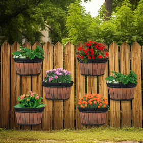 Layhit wine barrel hanging planter 10in brown for outdoor spaces