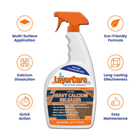 LayorCare Heavy Calcium Releaser demonstrates a before-and-after transformation on tile.