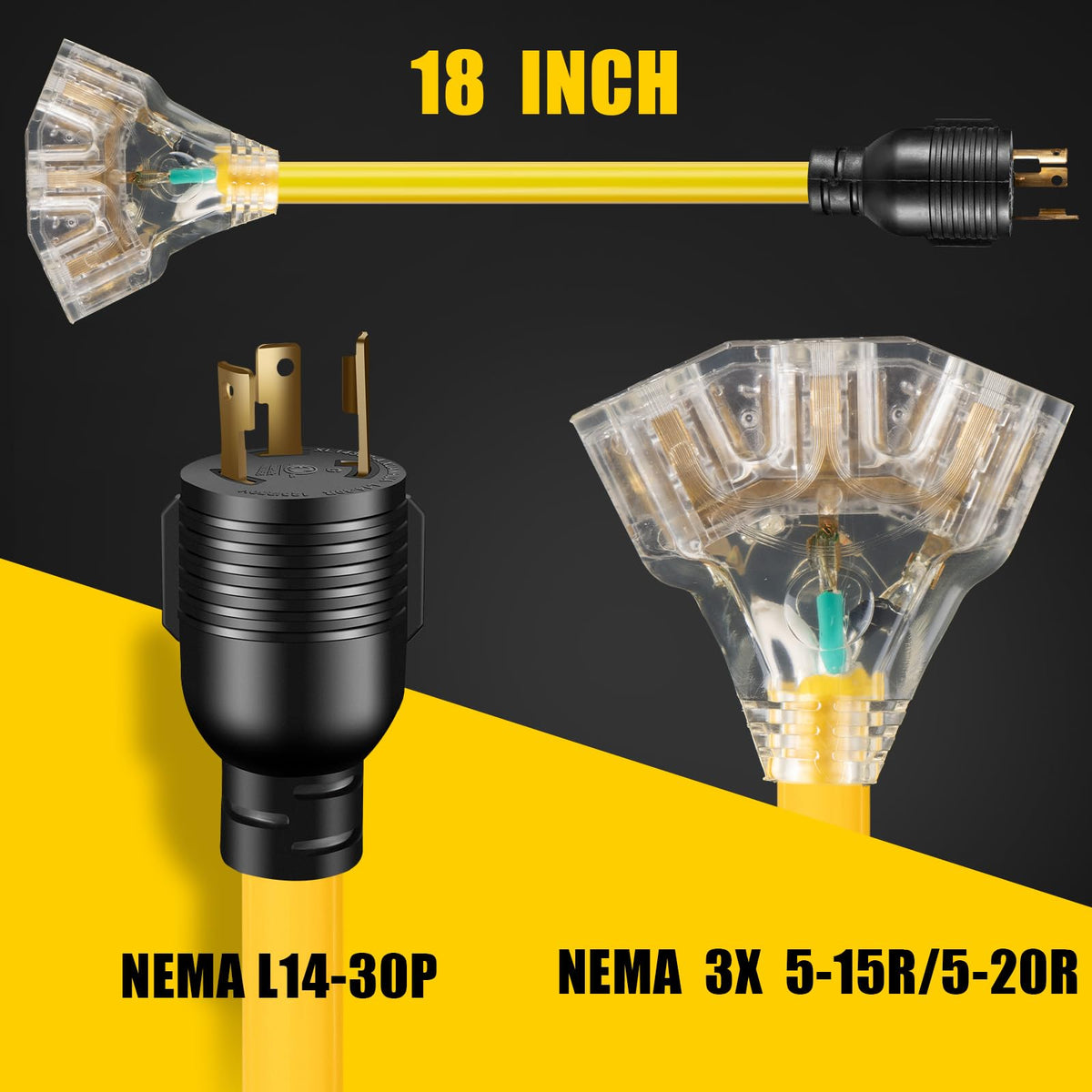 LAZMUMI 30a-125v locking cord visible with heavy-duty 10ga cable