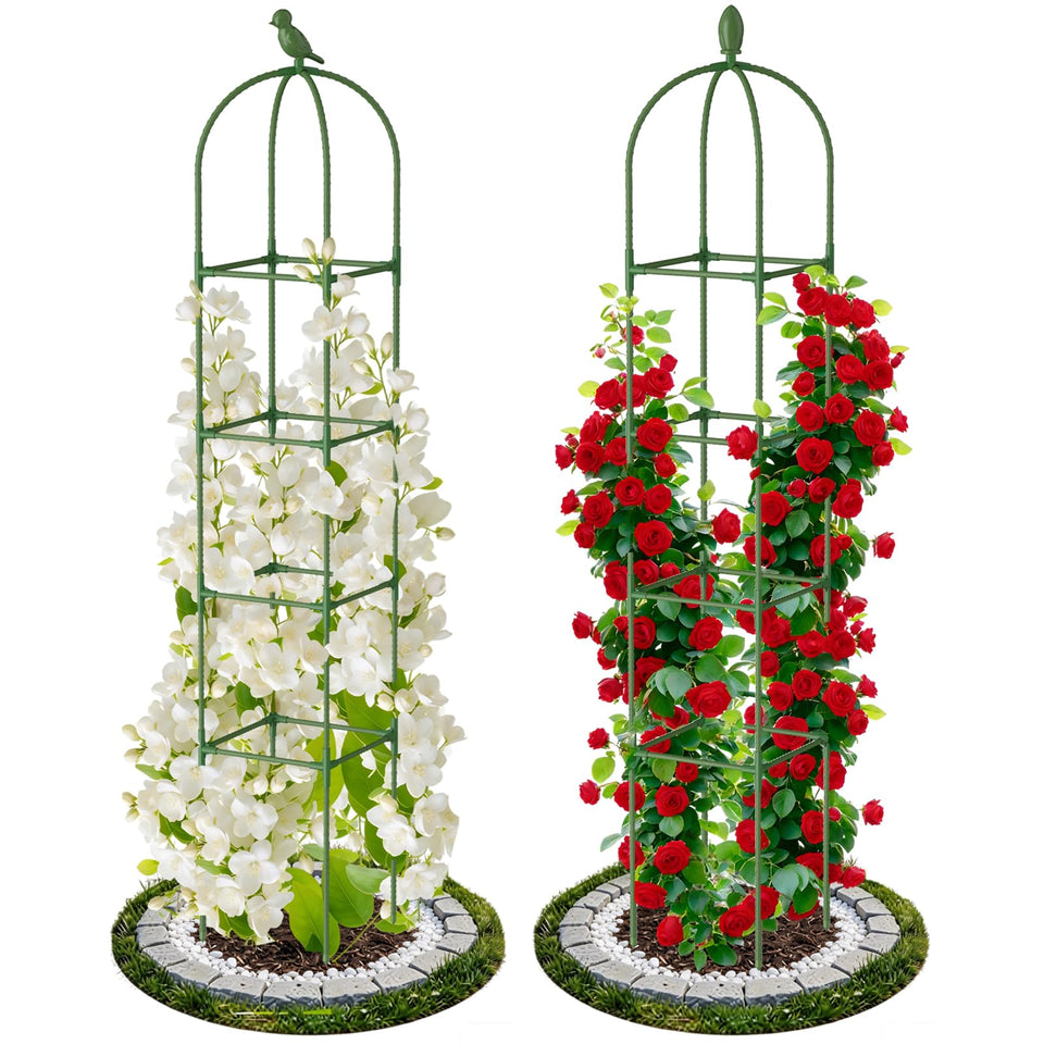 Lazzmonk garden obelisk trellis provides sturdy vertical support for climbing plants.