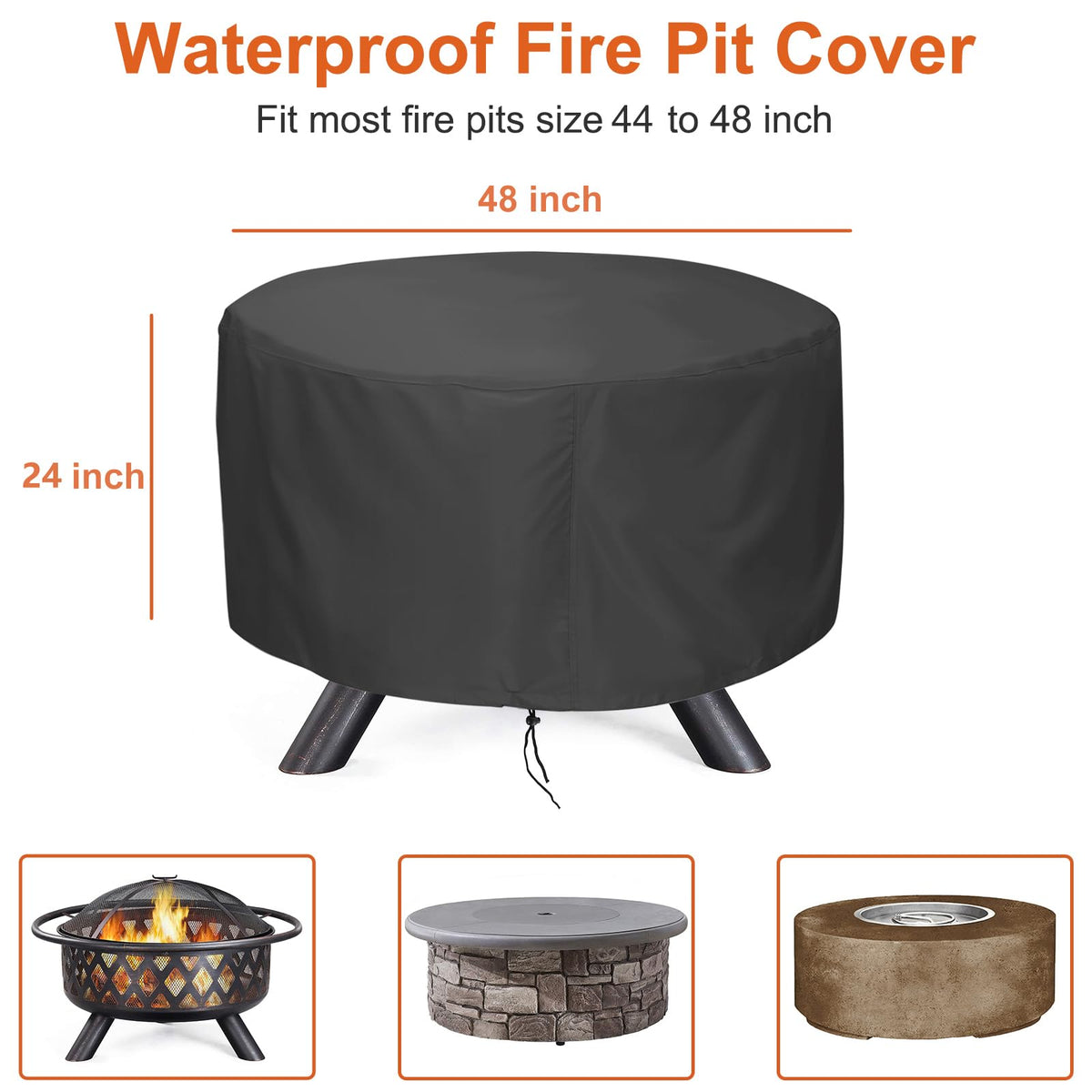 LBTING adjustable-drawstring-fire-pit-cover ensures a secure fit in windy conditions.