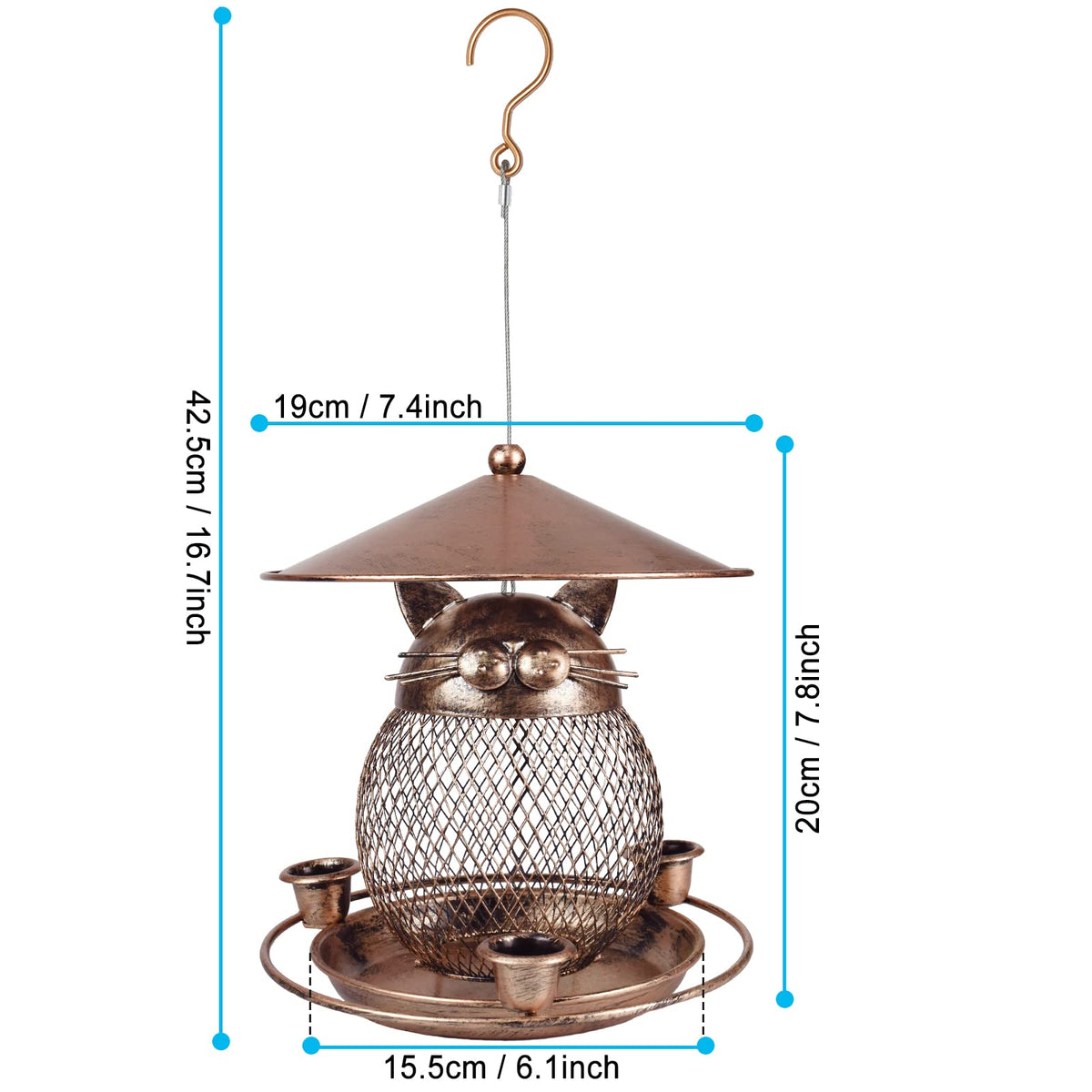 LBTING cat-shaped metal feeder close-up showing durable finish.