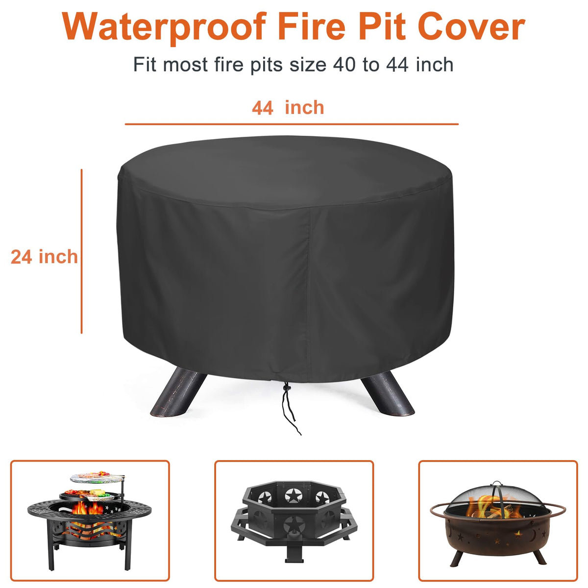 LBTING fire pit cover on patio protecting the round pit and table