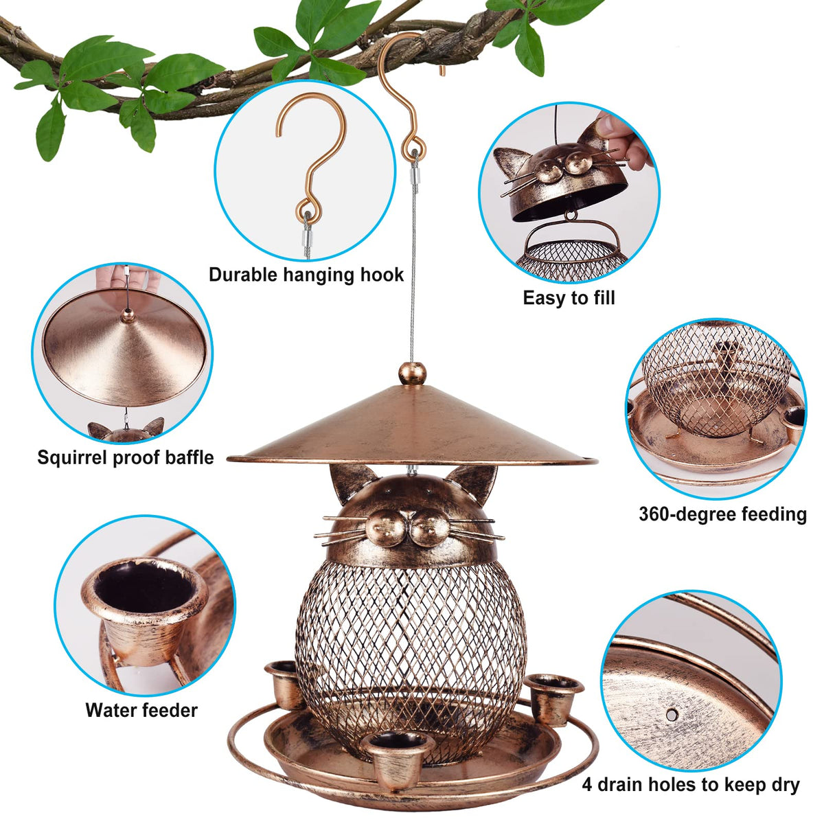 LBTING bird feeder with wide opening for easy filling and cleaning.