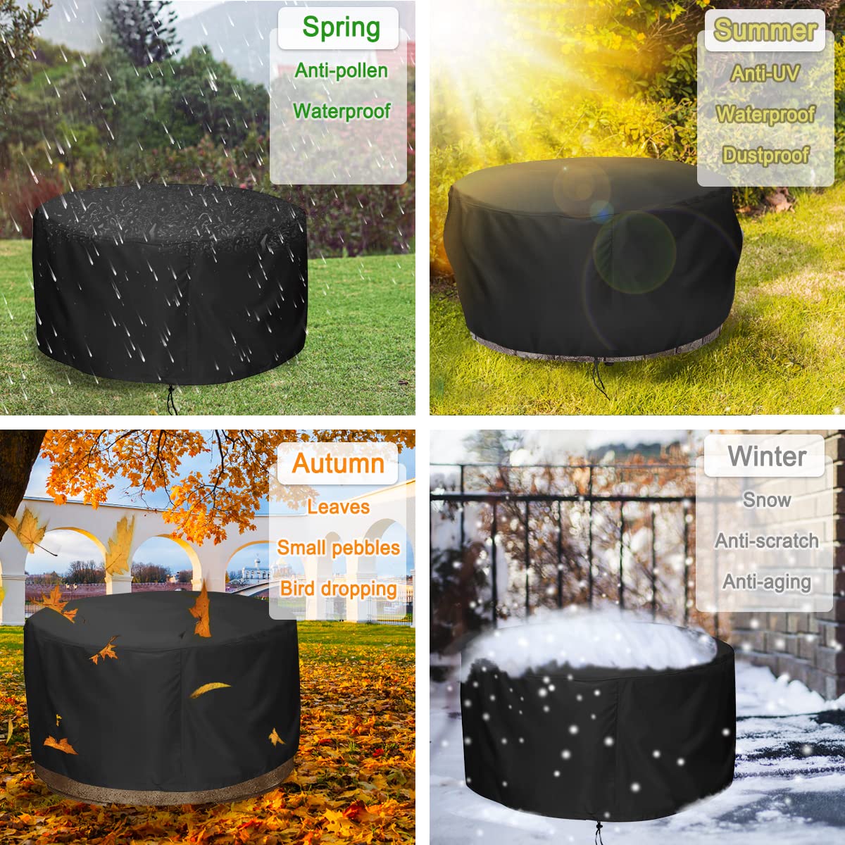 LBTING windproof-fire-pit-cover minimizes lofting during gusty days.