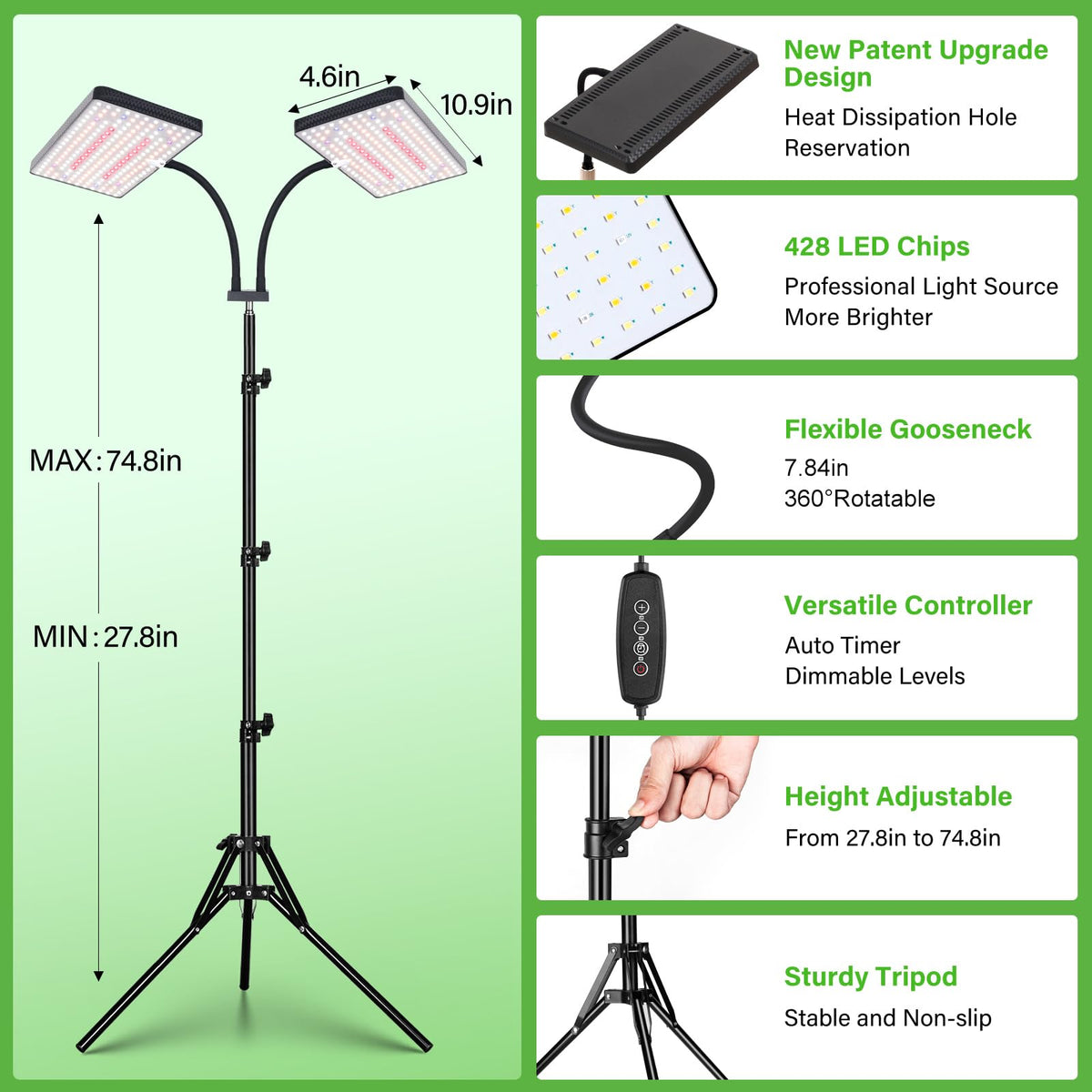 LBW adjustable tripod stand showcasing height range for canopy reach.