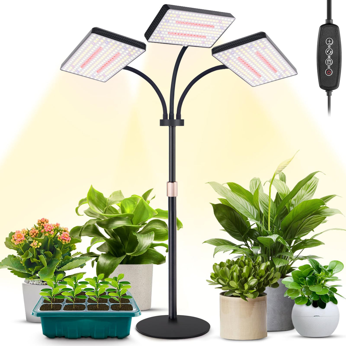 LBW desk grow light tri-head 642 LEDs for robust indoor plant growth