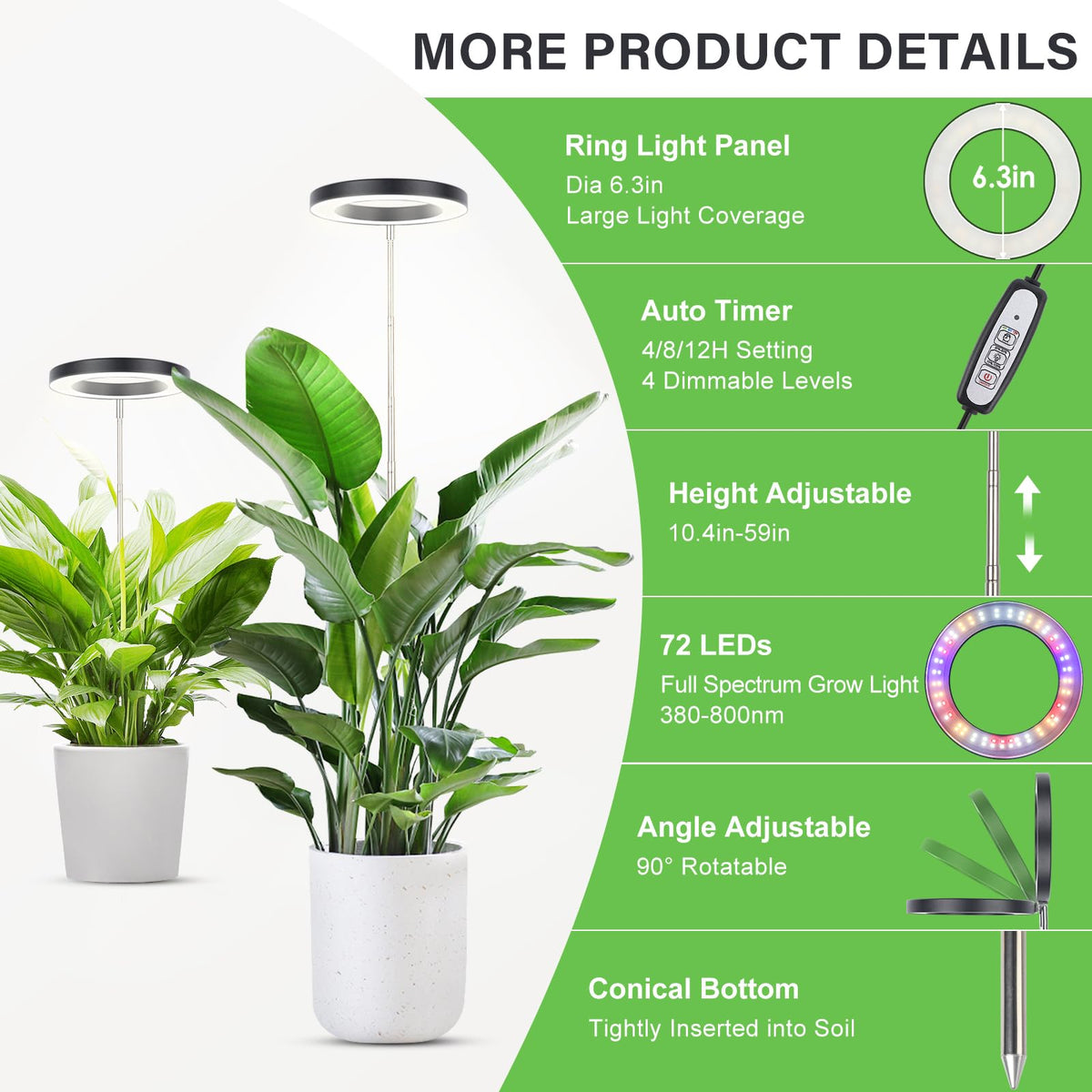 LBW Grow Light connected to a long 13ft cord for flexible placement.