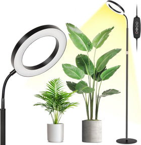 LBW Grow Light with 8-inch panel provides broad coverage for tall indoor plants.