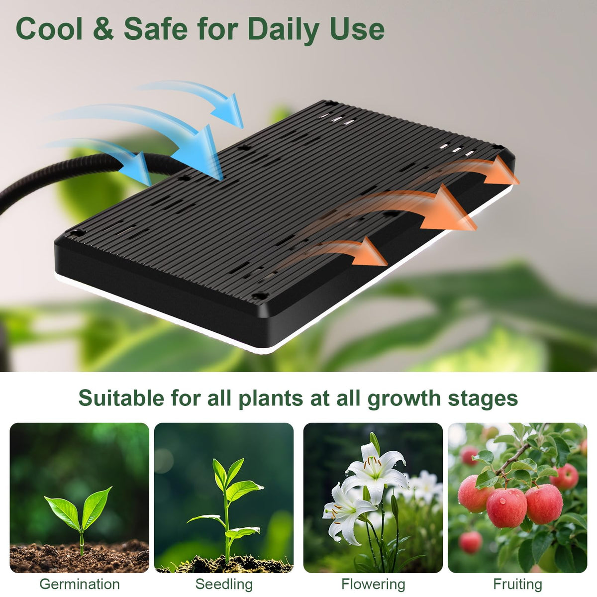 LBW Grow Light adjustable-height 63-inch stand enables precise positioning.