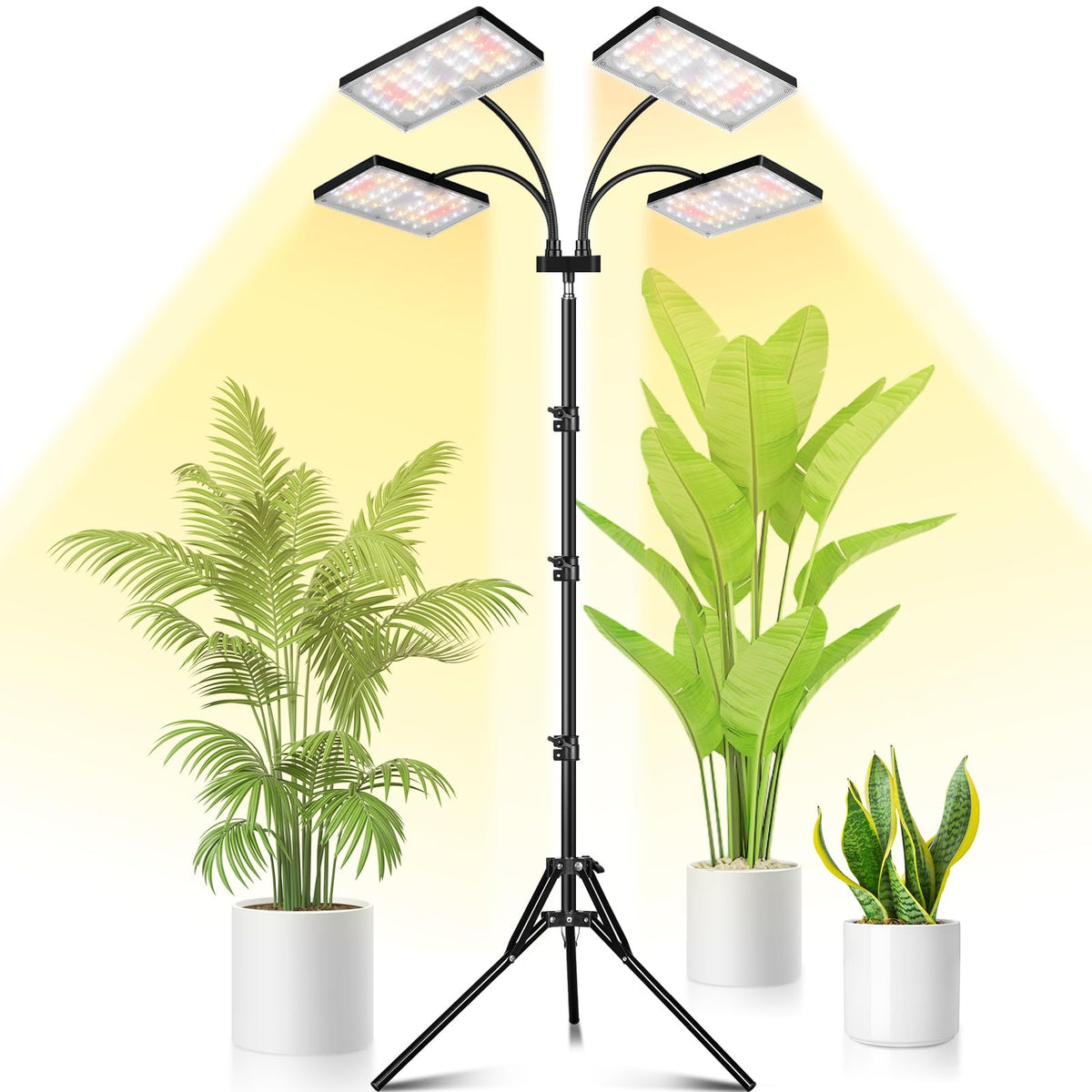 LBW Grow Light quad-head standing system delivers wide coverage for multiple indoor plants.