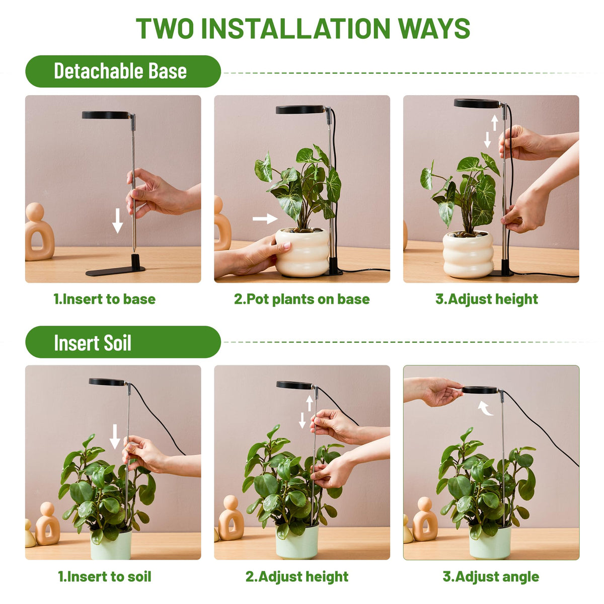 LBW Grow Light telescope pole enables precise vertical placement for plants