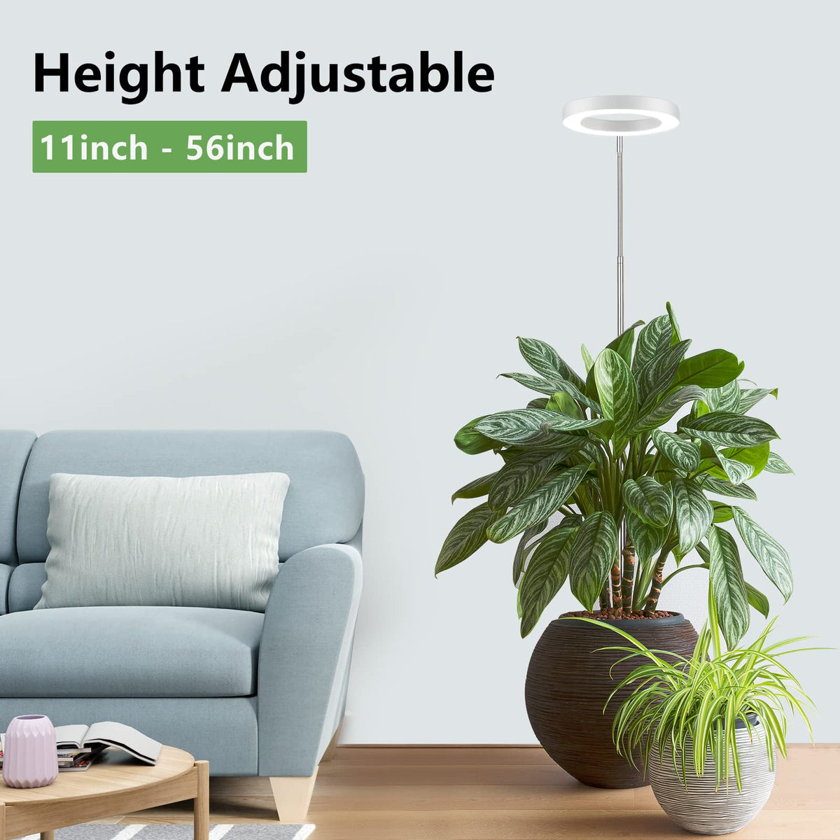 LBW grow light with telescopic pole enables tall plant coverage.